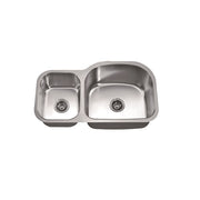 Dawn Undermount Double Bowl (Small Bowl on Left), 18G: 35"L x 20"W x 10"D (Large)/7-1/2"D (Small) (outside)