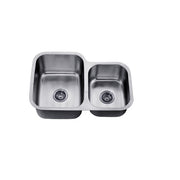 Dawn Undermount Double Bowl (Small Bowl on Right), 18G: 30"L x 20-7/8"W x 9-5/8"D (Large)/7-1/8"D (Small) (outside)