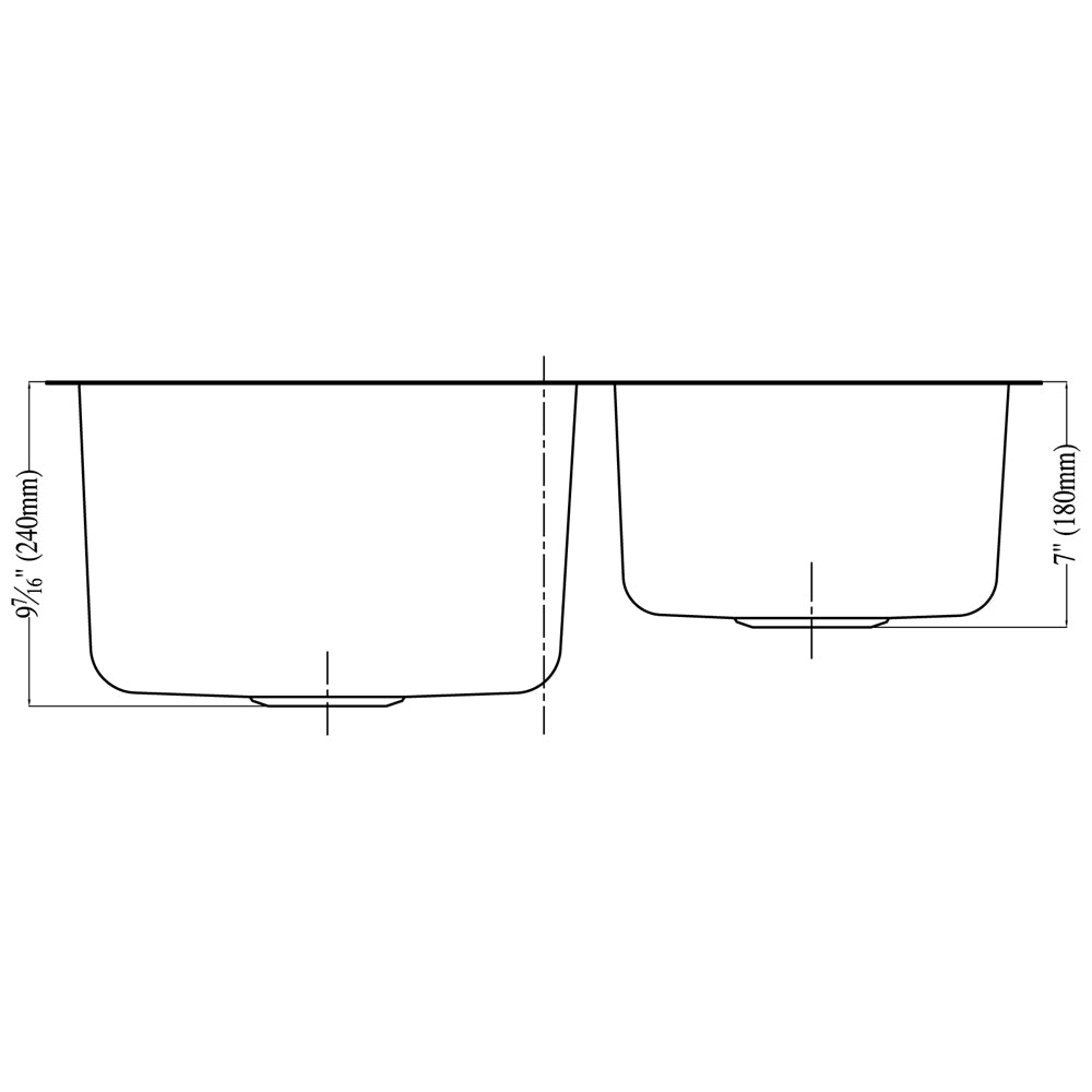 Dawn Undermount Double Bowl (Small Bowl on Right), 18G: 30"L x 20-7/8"W x 9-5/8"D (Large)/7-1/8"D (Small) (outside)