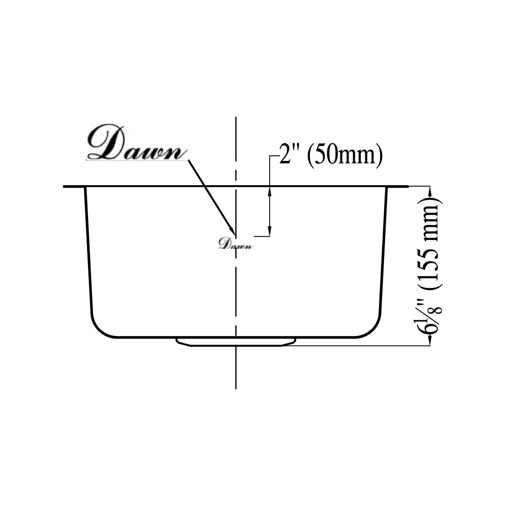 Dawn Undermount Bar Sink, 20G: 13-1/2"L x 15-1/16"W x 6-1/8"D (outside)