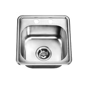 Dawn Top Mount Bar Sink, 20G: 14-7/8"L x 15-1/4"W x 7-3/8"D (outside)