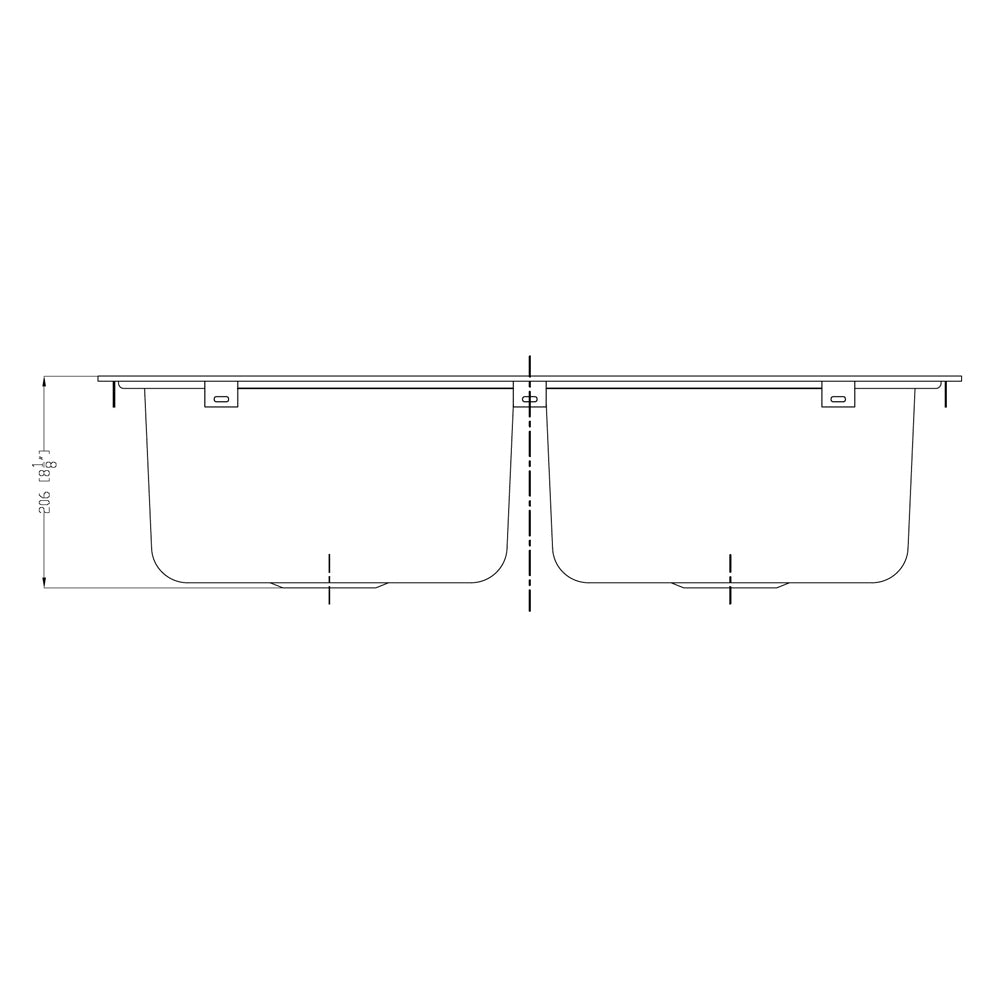 Dawn Top Mount Equal Double Bowl, 20G: 33-1/16"L x 22"W x 8"D (outside)