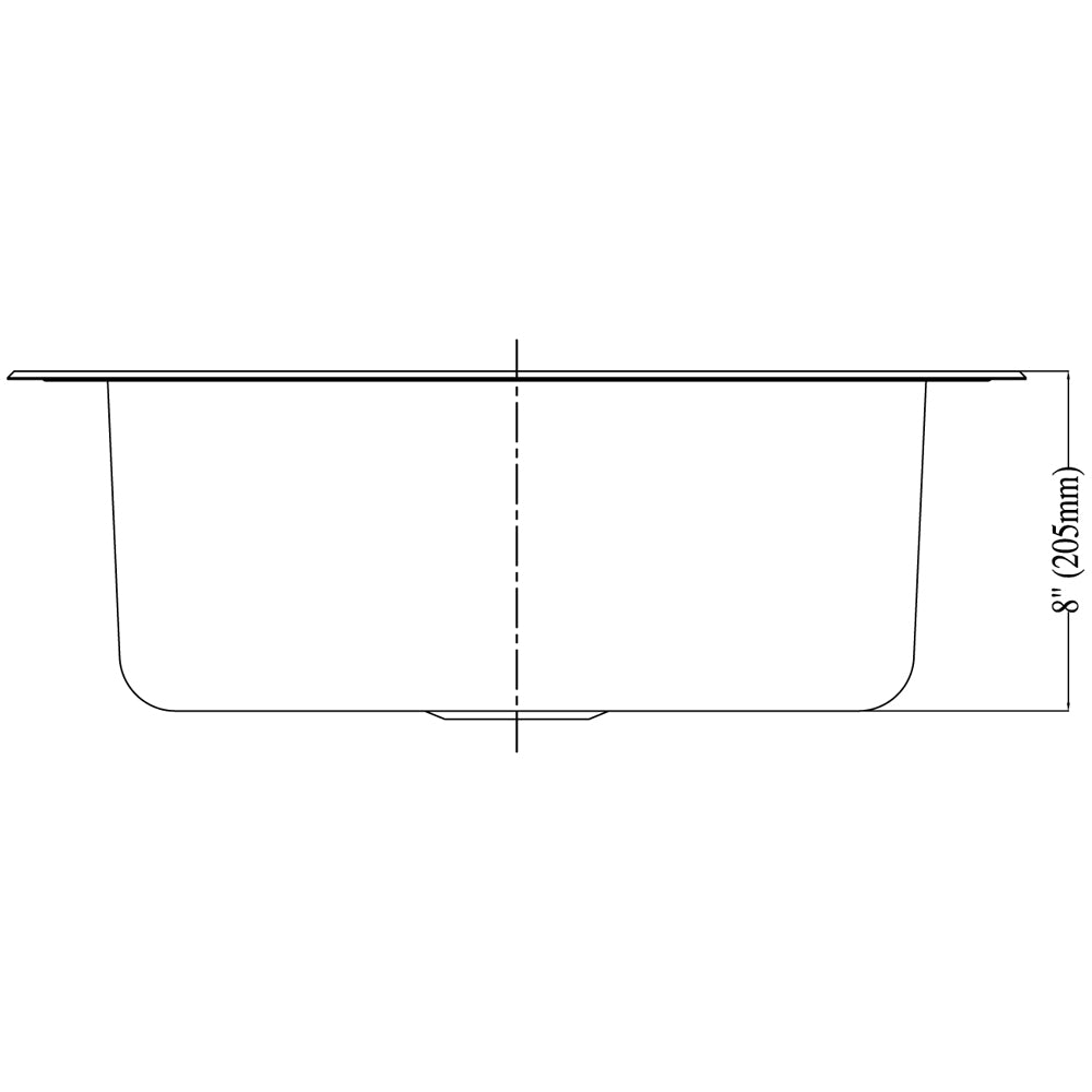 Dawn Top Mount Single Bowl, 20G: 24-3/4"L x 22"W x 8"D (outside)