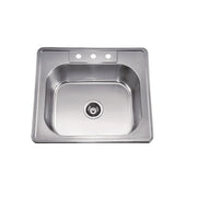 Dawn Top Mount Single Bowl, 20G: 24-3/4"L x 22"W x 8"D (outside)