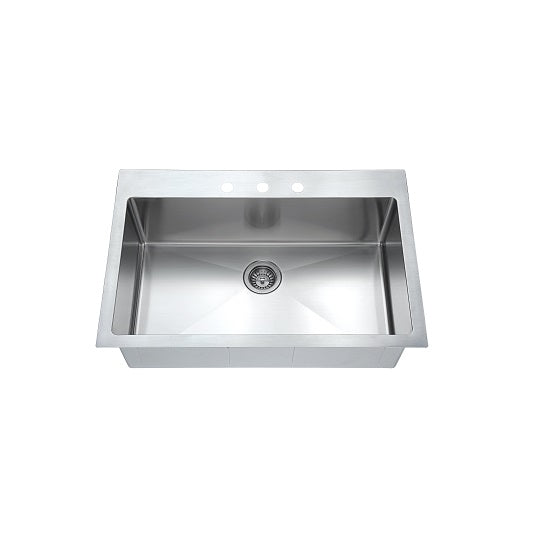 Dawn Top Mount Single Bowl, 18G: 33"L x 22"W x 10-1/2"D