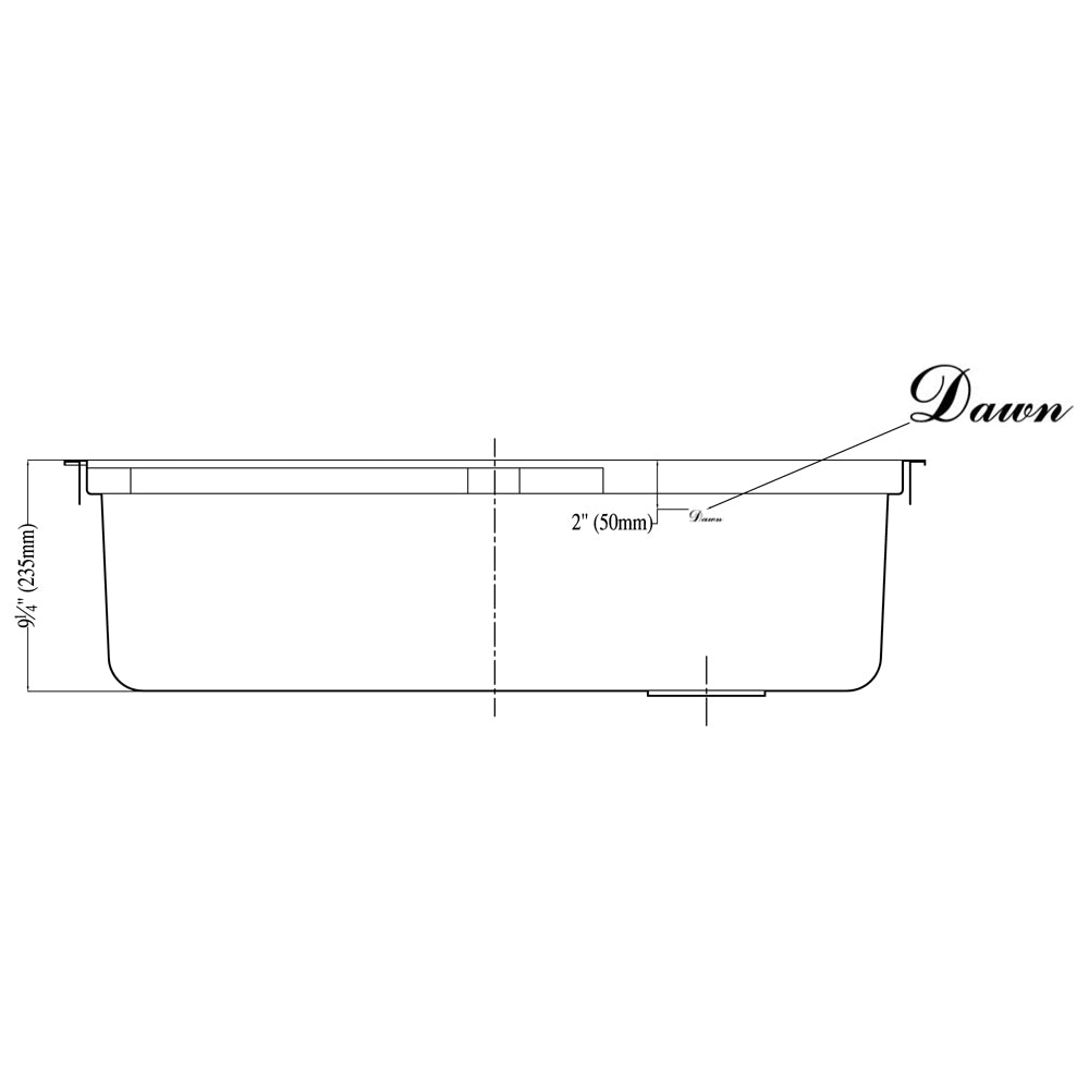 Dawn Top Mount Single Bowl, 20G: 34-1/2"L x 19-7/8"W x 9-1/2"D (outside)