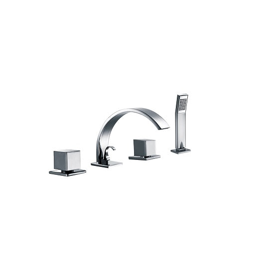 Dawn 4 Hole Tub Filler, Personal Handshower, Square Handles, Sheetflow Spout D78 2262