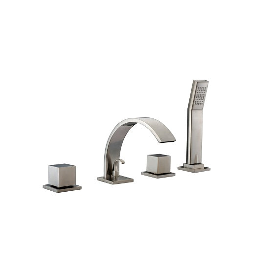 Dawn 4 Hole Tub Filler, Personal Handshower, Square Handles, Sheetflow Spout D78 2262