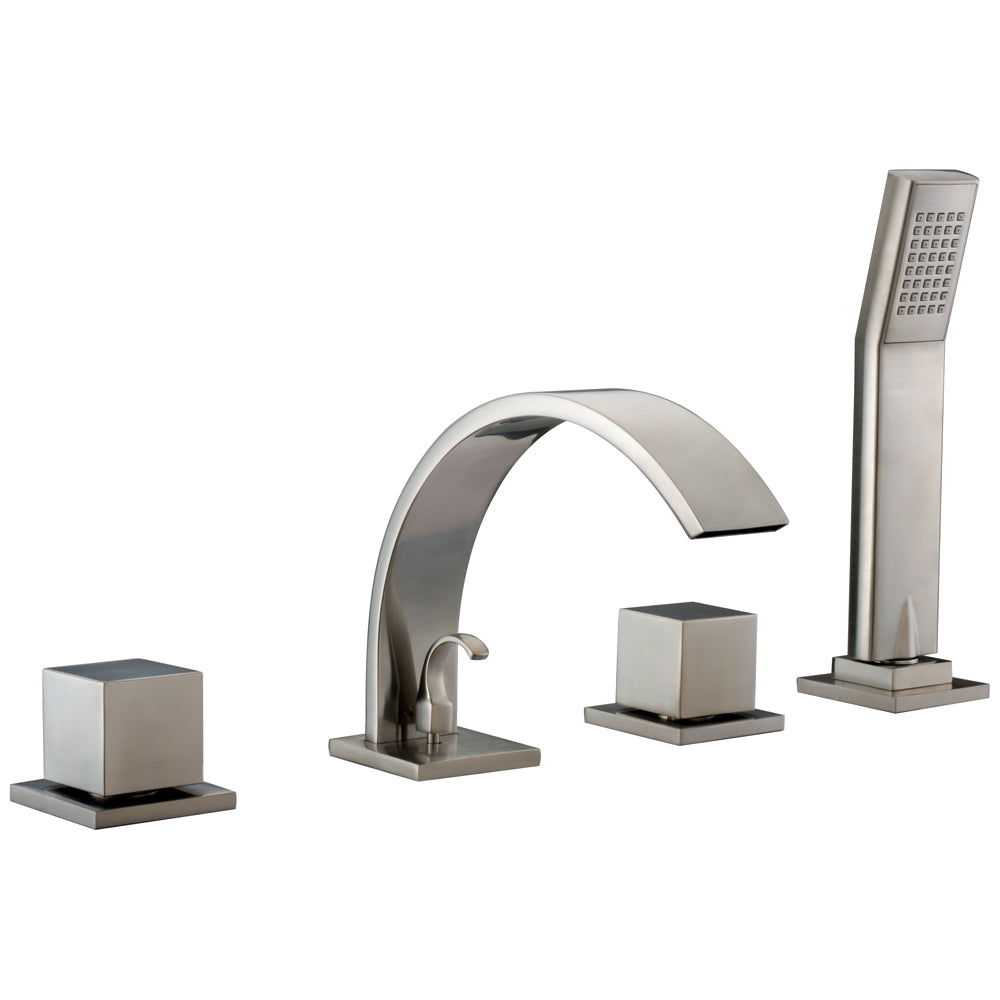 Dawn 4 Hole Tub Filler, Personal Handshower, Square Handles, Sheetflow Spout D78 2262