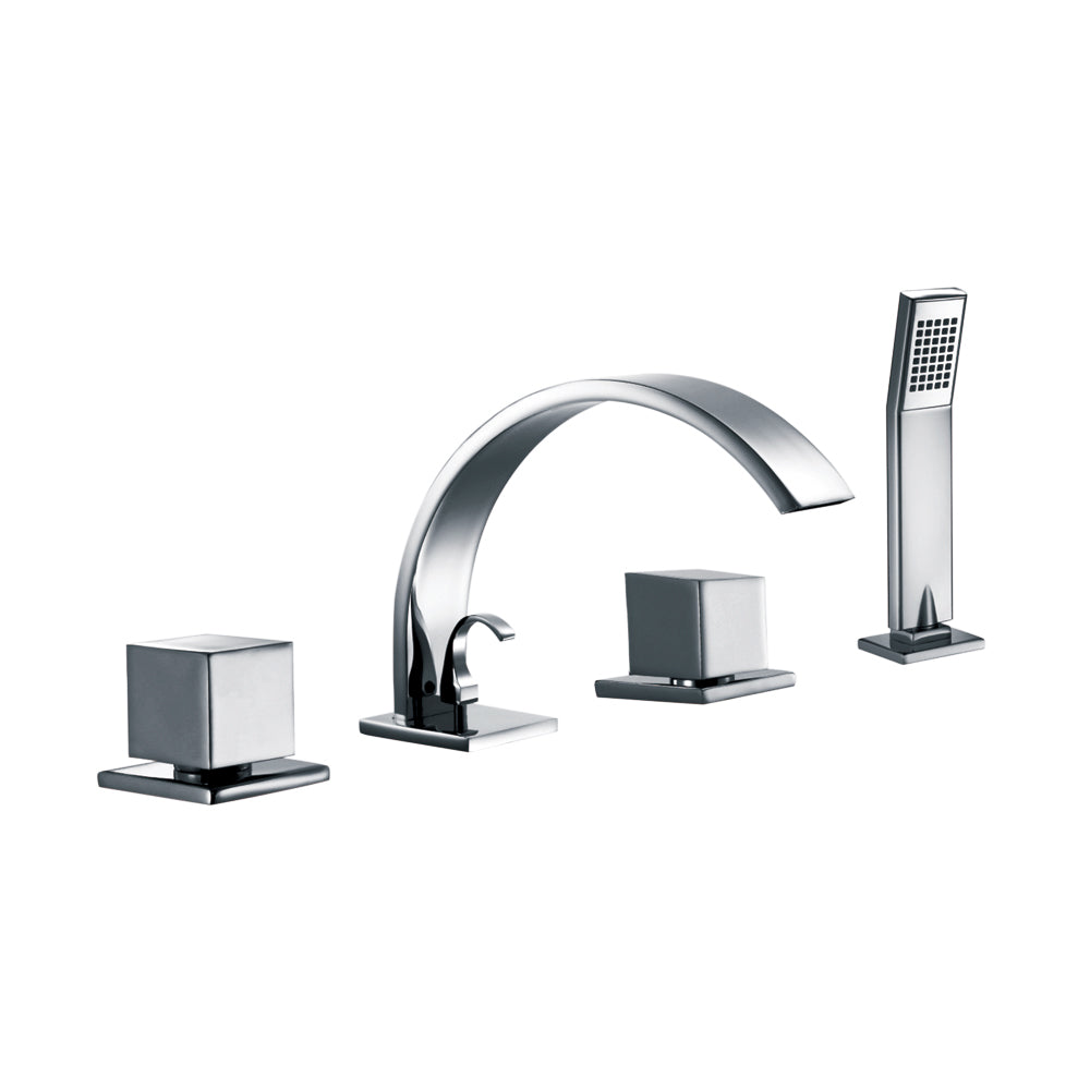 Dawn 4 Hole Tub Filler, Personal Handshower, Square Handles, Sheetflow Spout D78 2262
