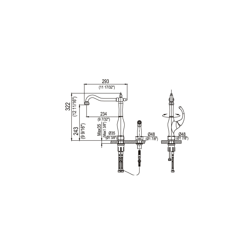 Dawn Single-lever kitchen faucet with side-spray AB08 3155