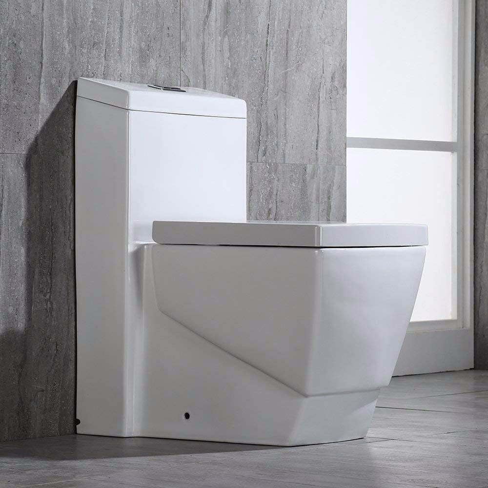WOODBRIDGE Modern Square Design One Piece Dual Flush 1.28 GP Toilet,Chair Height with Soft Closing Seat, T0020