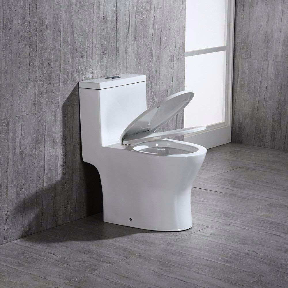 WOODBRIDGE One Piece Short Compact Bathroom Tiny Mini Commode Water Closet Dual Flush Concealed Trapway, T0031
