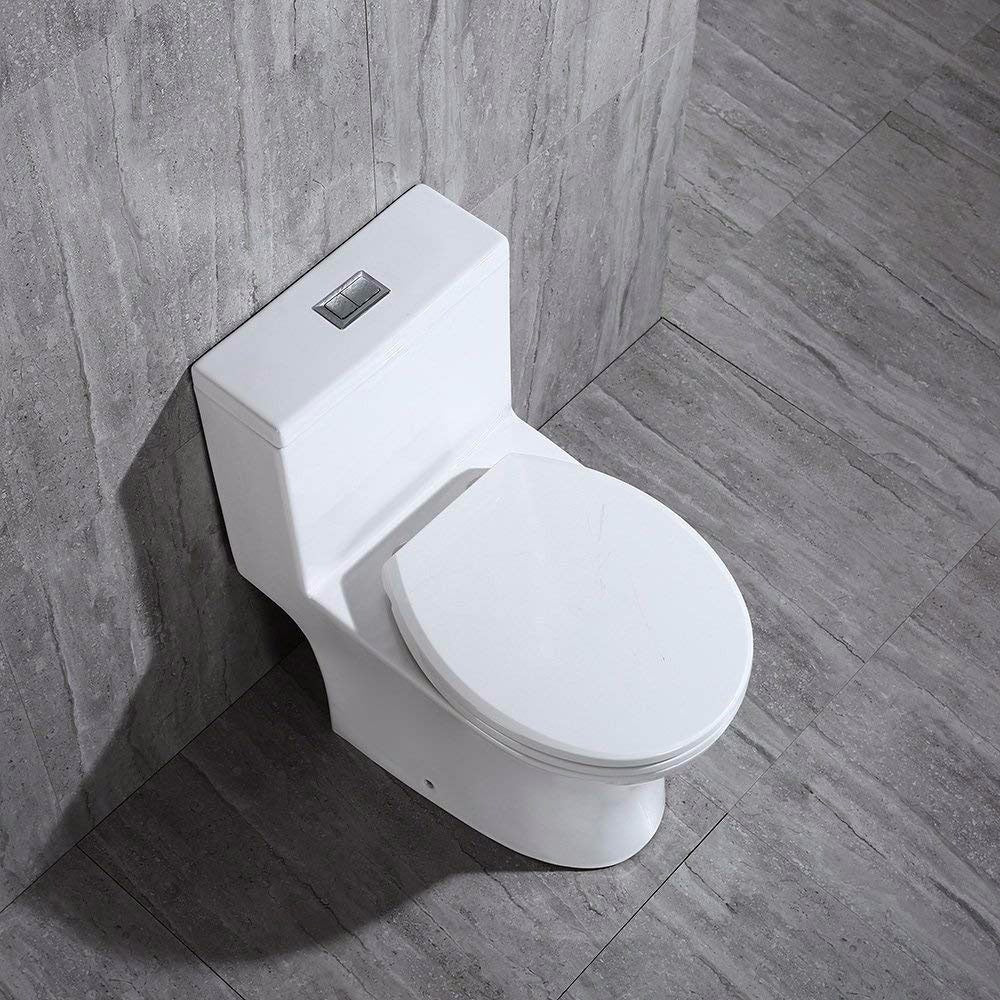 WOODBRIDGE One Piece Short Compact Bathroom Tiny Mini Commode Water Closet Dual Flush Concealed Trapway, T0031
