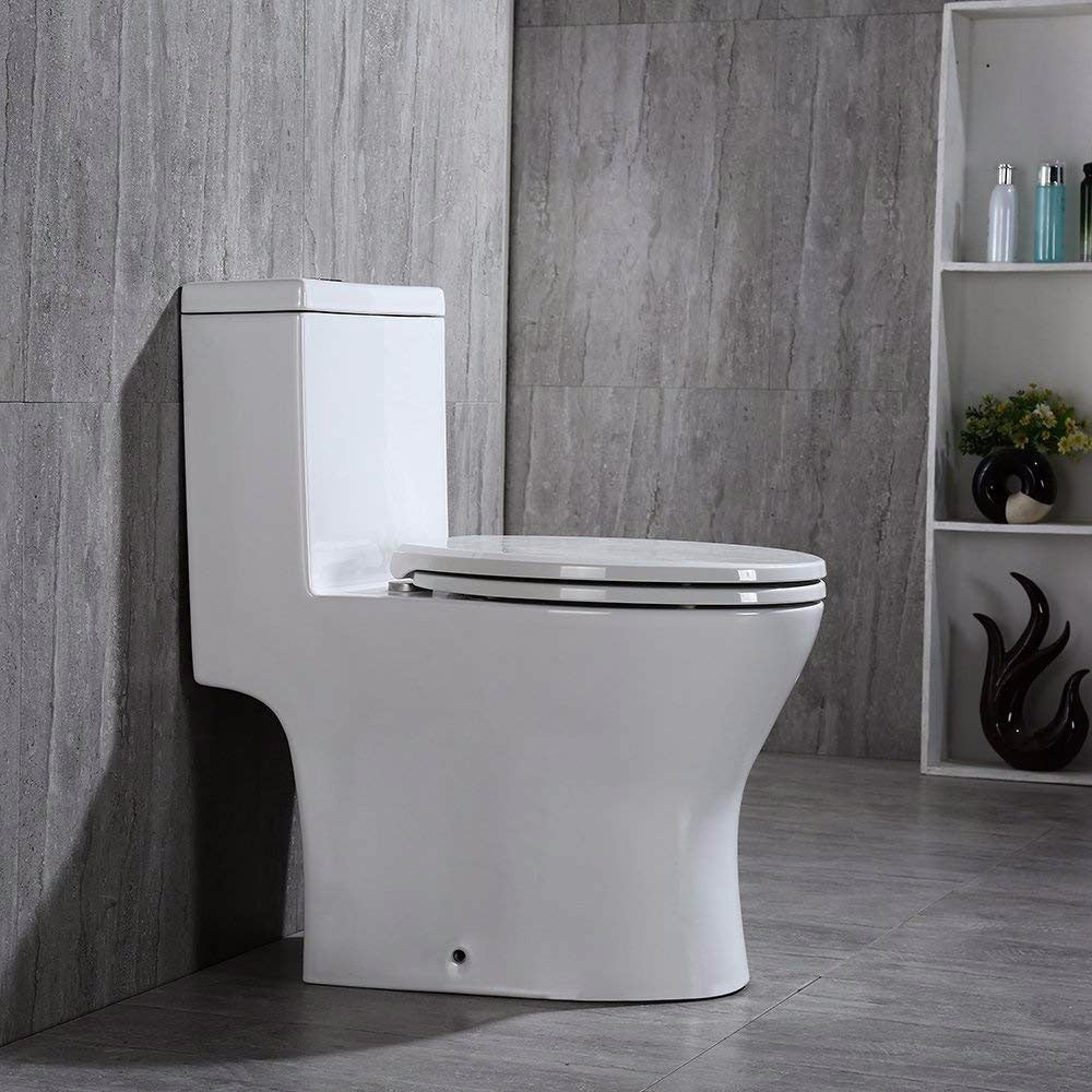 WOODBRIDGE One Piece Short Compact Bathroom Tiny Mini Commode Water Closet Dual Flush Concealed Trapway, T0031