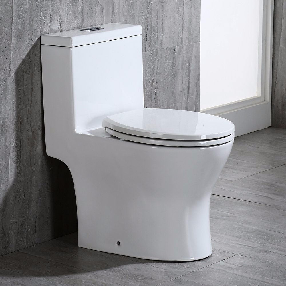 WOODBRIDGE One Piece Short Compact Bathroom Tiny Mini Commode Water Closet Dual Flush Concealed Trapway, T0031