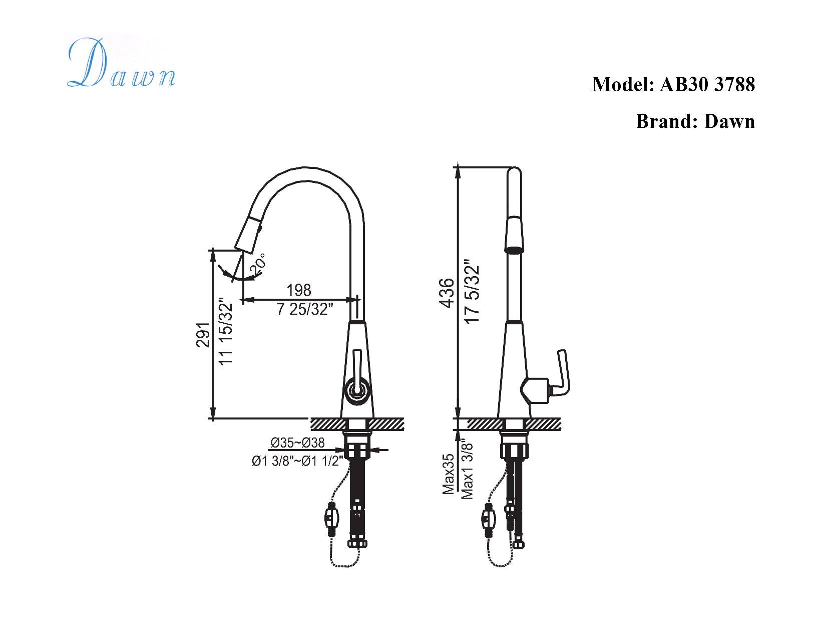 Dawn Single-handle pull down spray sink mixer AB30 3788
