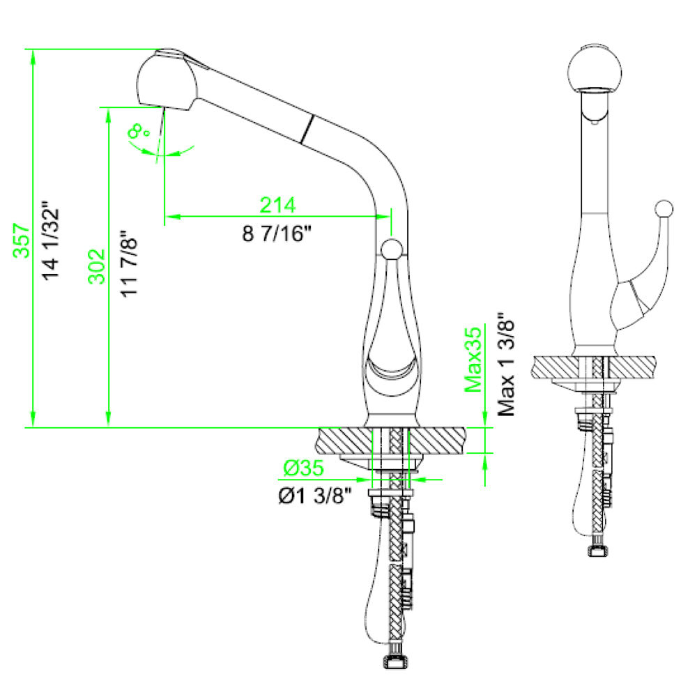 Dawn Pull-Out Spray Kitchen Faucet AB50 3079