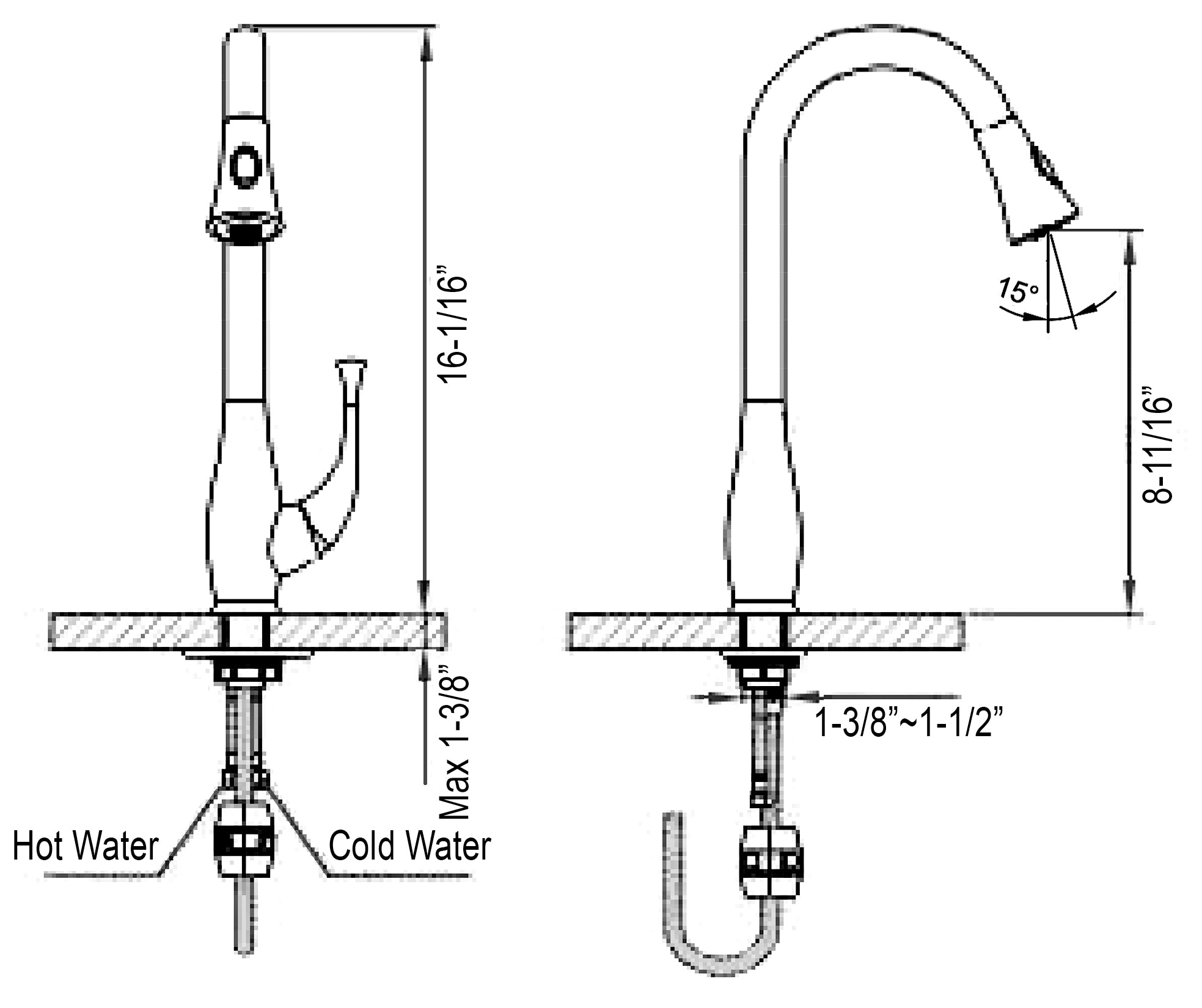 Dawn Single lever kitchen faucet with push button pull out spray AB50 3091