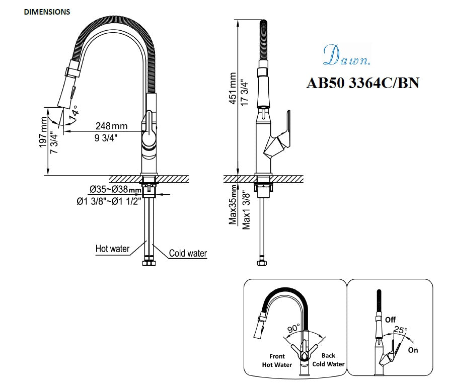 Dawn Sinlgle-lever kitchen pull out faucet AB50 3364