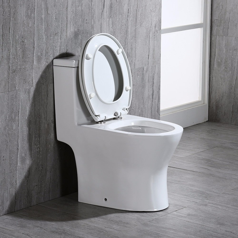 WOODBRIDGE One Piece Short Compact Bathroom Tiny Mini Commode Water Closet Dual Flush Concealed Trapway, T0031
