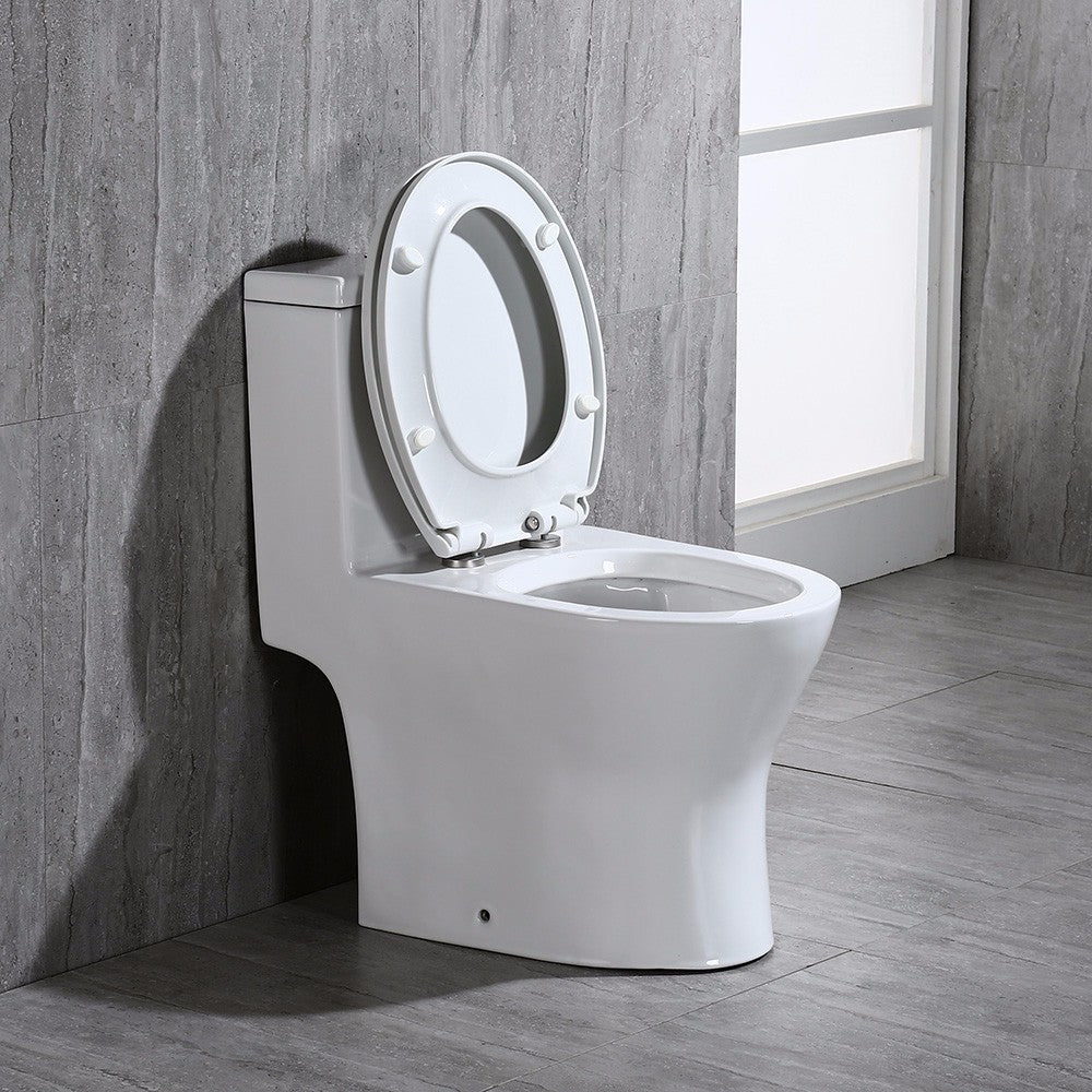 WOODBRIDGE T-0031 Short Compact Tiny One Piece Toilet with Soft Closing Seat, Small Toilet