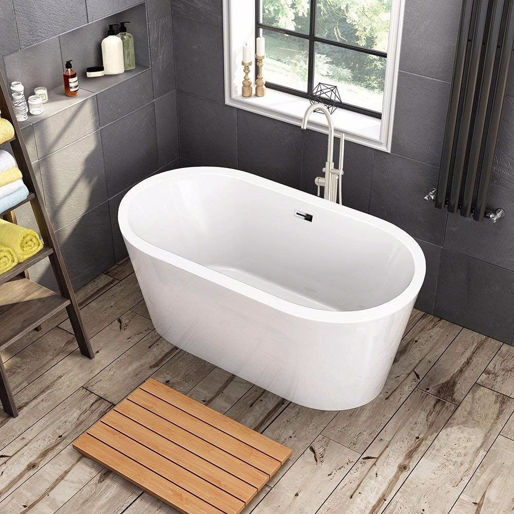 WOODBRIDGE 59" Acrylic Freestanding Bathtub Contemporary Soaking Tub with with Drain & Overflow, B0012