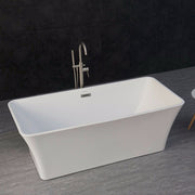 WOODBRIDGE 67" Acrylic Freestanding Bathtub Contemporary Soaking Tub with Brushed Nickel Overflow and Drain,White Tub,B0004-B/N-Drain&O