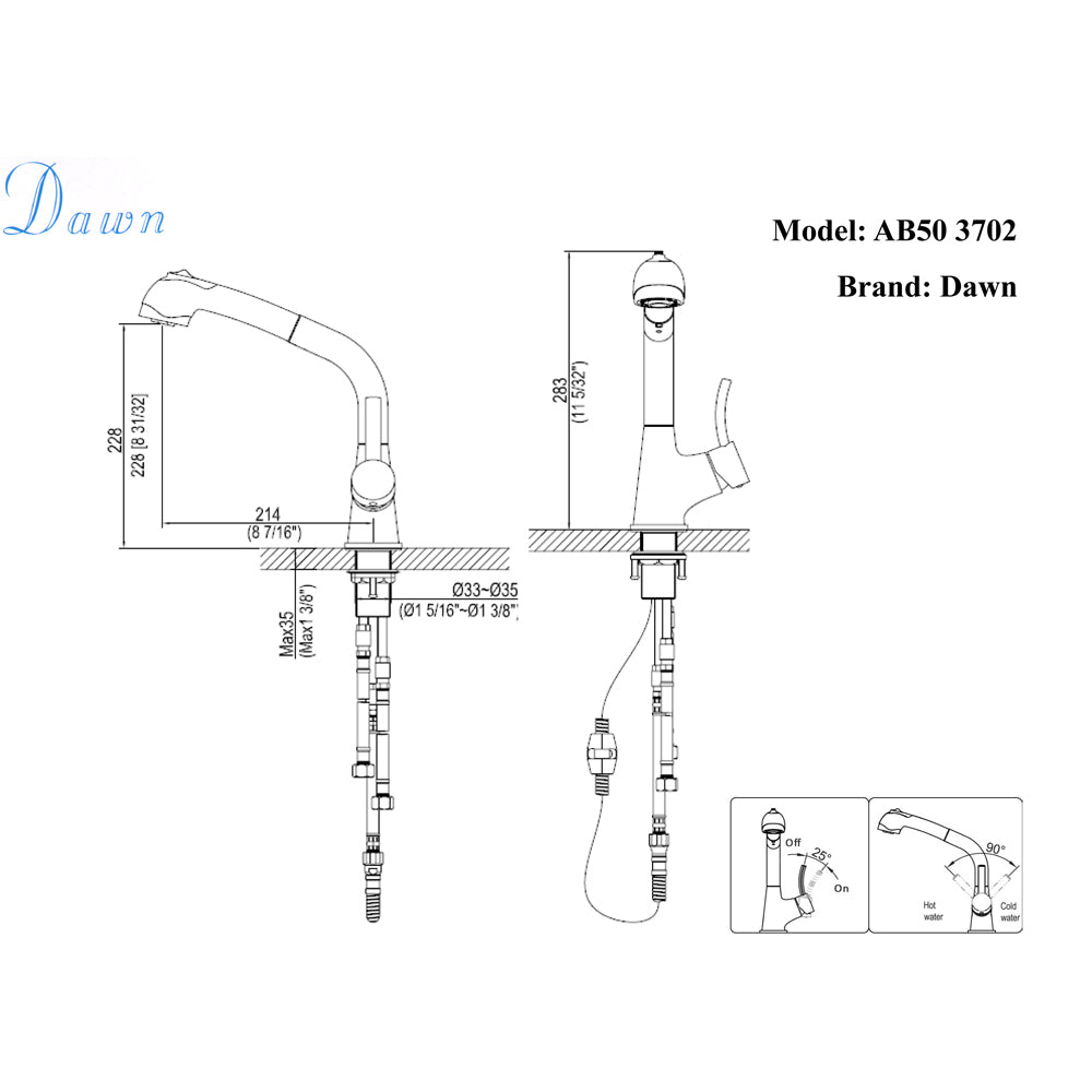 Dawn Single-Lever Pull-Out Spray Kitchen Faucet AB50 3702