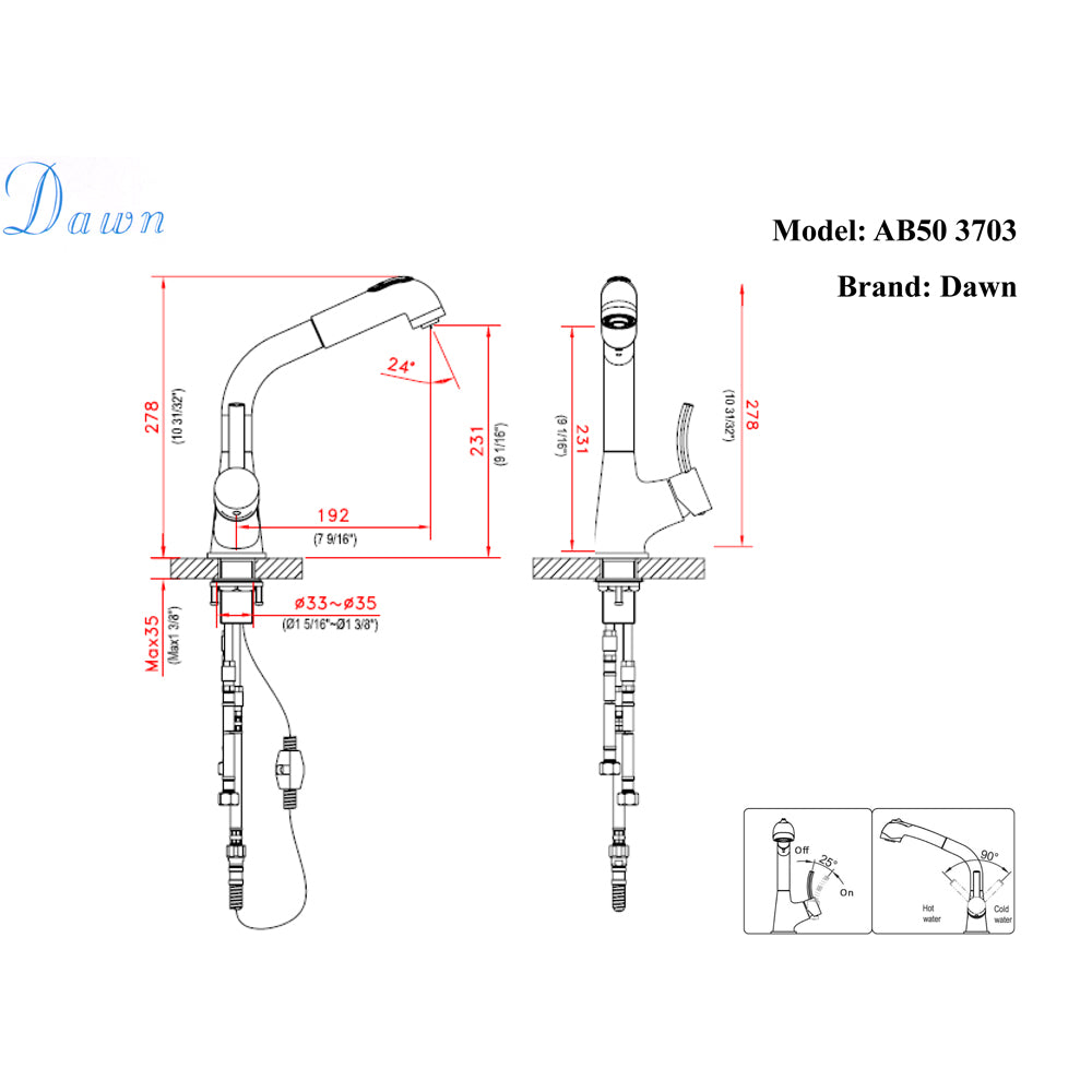 Dawn Single-Lever Pull-Out Spray Kitchen Faucet AB50 3703B