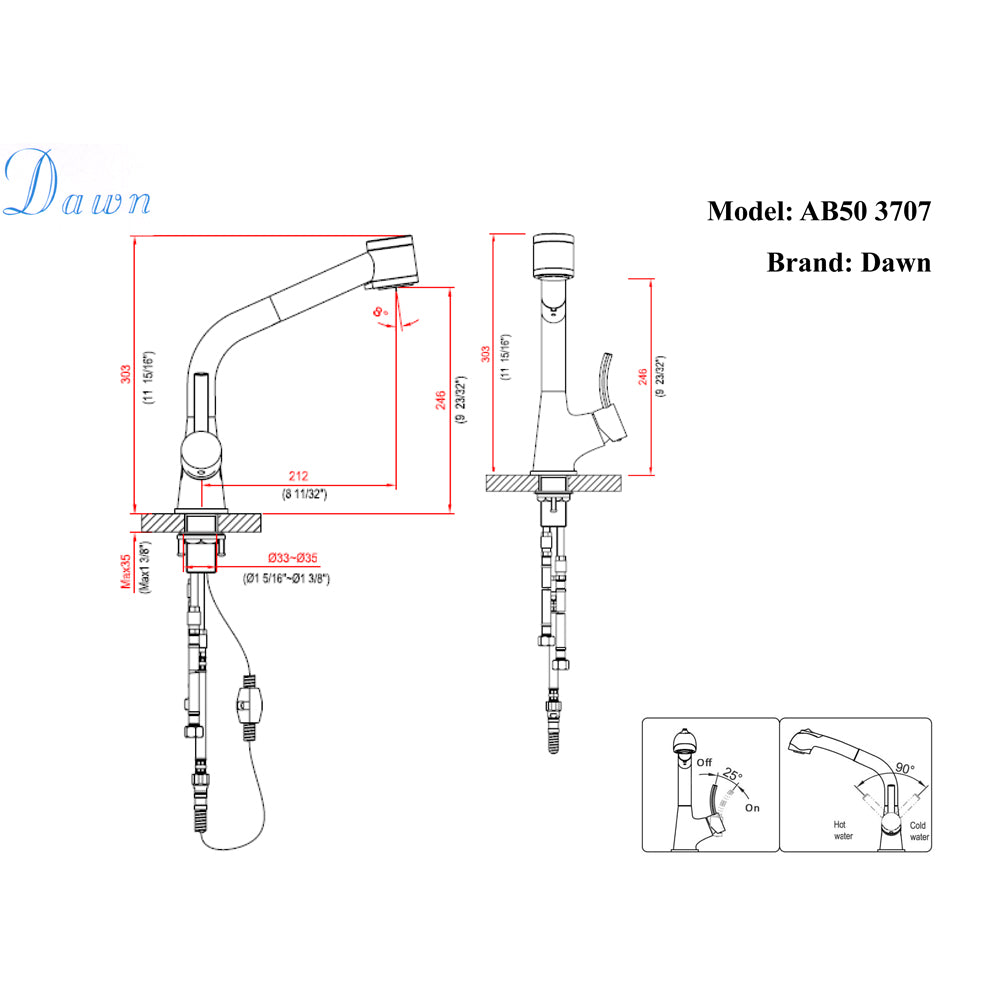 Dawn Single-Lever Pull-Out Spray Kitchen Faucet AB50 3707B