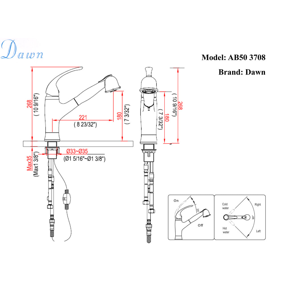 Dawn Single-Lever Pull-Out Spray Kitchen Faucet AB50 3708B