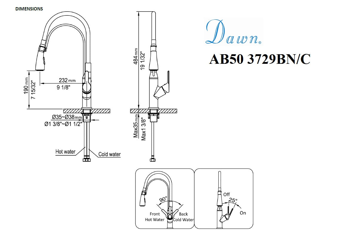 Dawn Single-lever kitchen pull out faucet AB50 3729