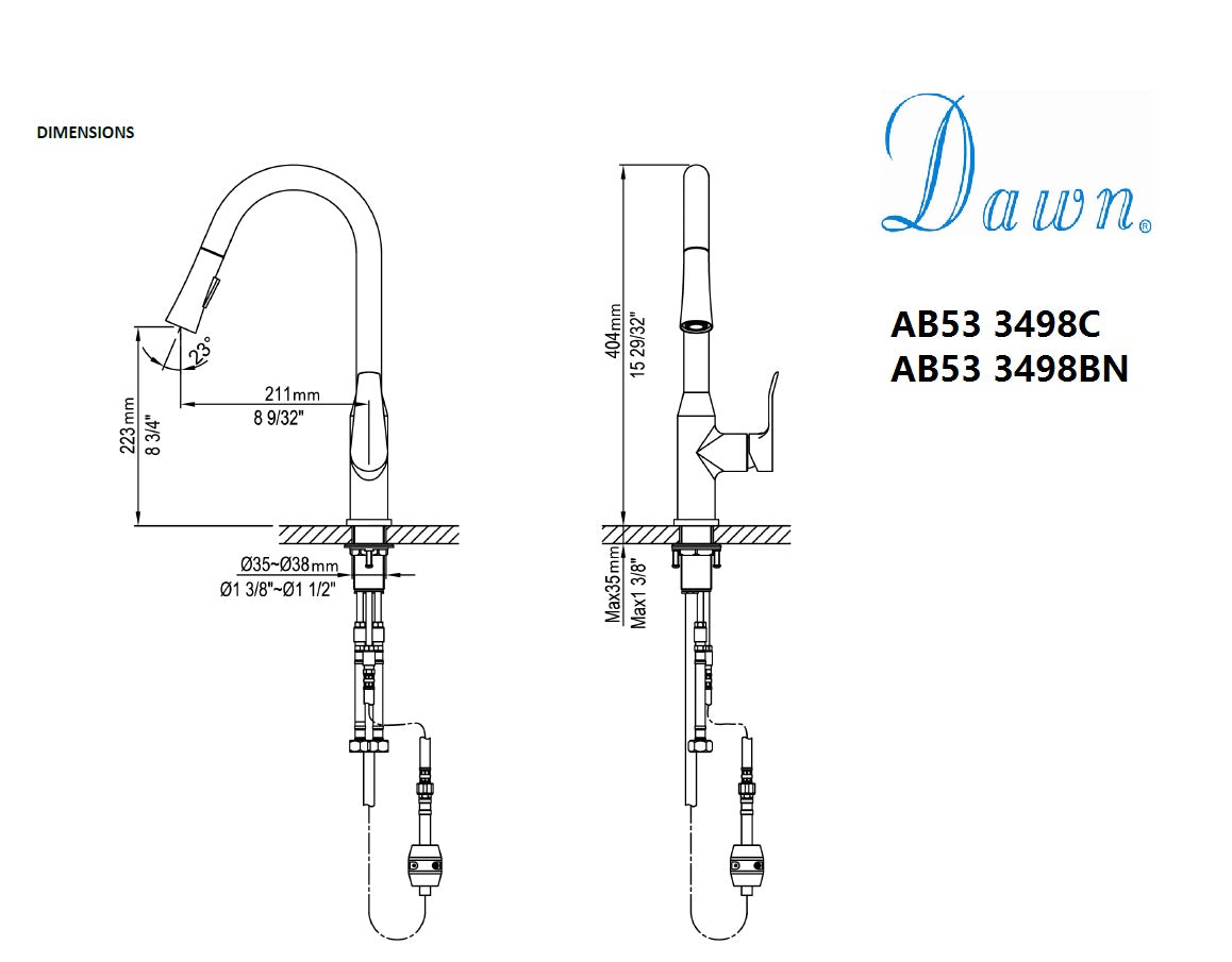 Dawn Single-Lever kitchen pull down faucet AB53 3498