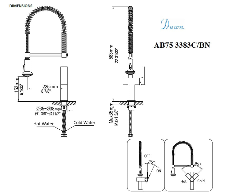 Dawn Single-lever kitchen spring pull out faucet AB75 3383
