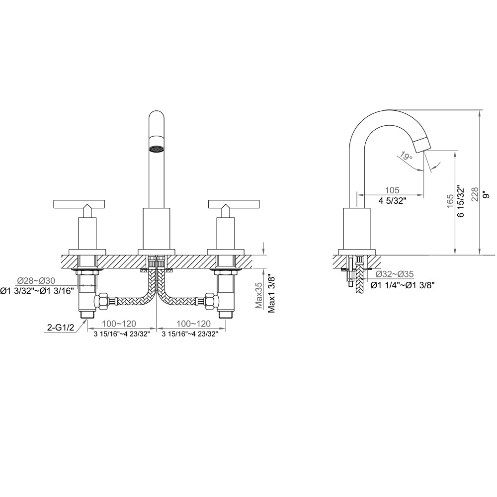 Dawn 3-Hole Widespread Lavatory Faucet, Lever Handles AB16 1513