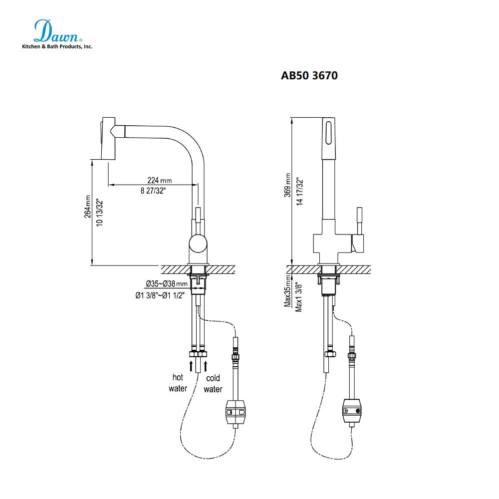 Dawn Single-lever pull out spray sink mixer AB50 3670