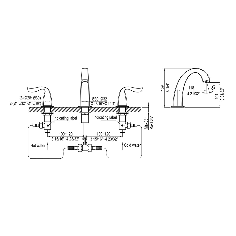 Dawn 2-handle widespread lavatory faucet AB04 1272