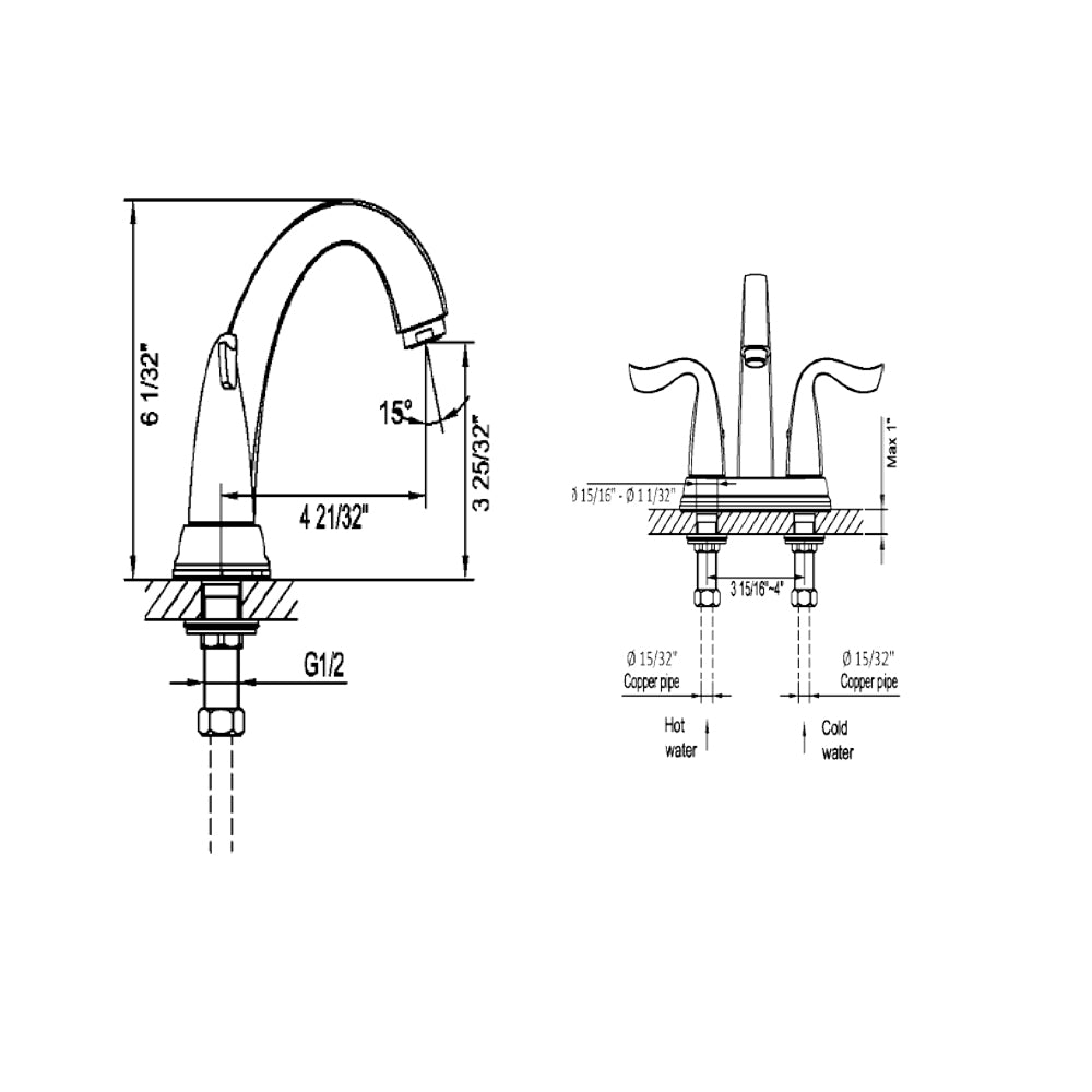 Dawn 2-handle centerset lavatory faucet for 4" centers AB04 1273