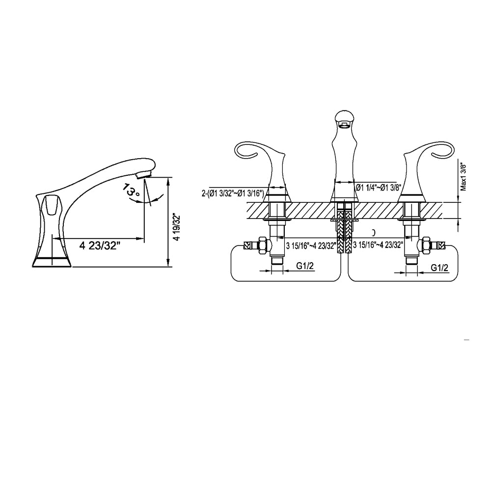 Dawn 2-handle widespread lavatory faucet for 8" centers AB06 1291C