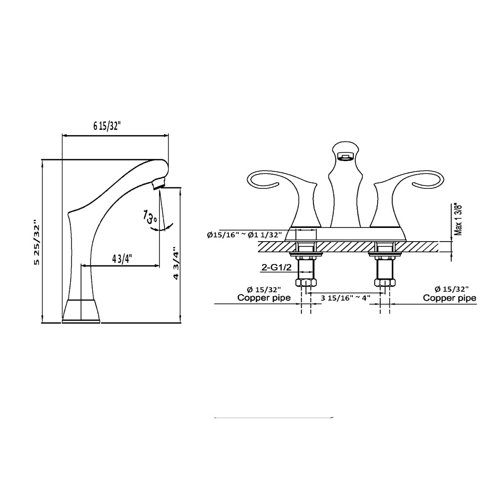 Dawn 2-handle centerset bathroom faucet for 4" centers AB06 1292