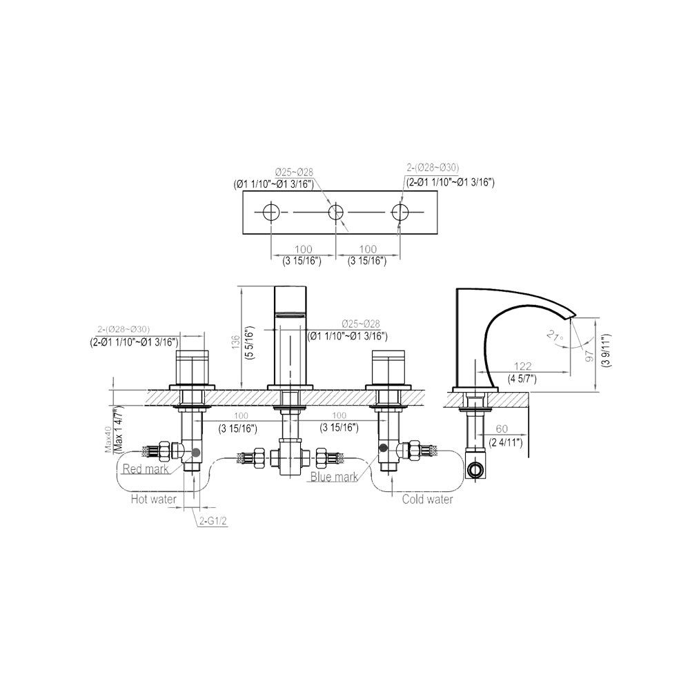 Dawn 3-Hole Widespread Lavatory Faucet, Square Handles AB77 1584