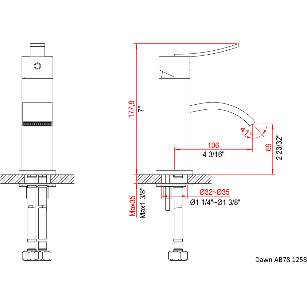 Dawn Single-Lever Square Lavatory Faucet, Sheetflow Spout AB78 1258