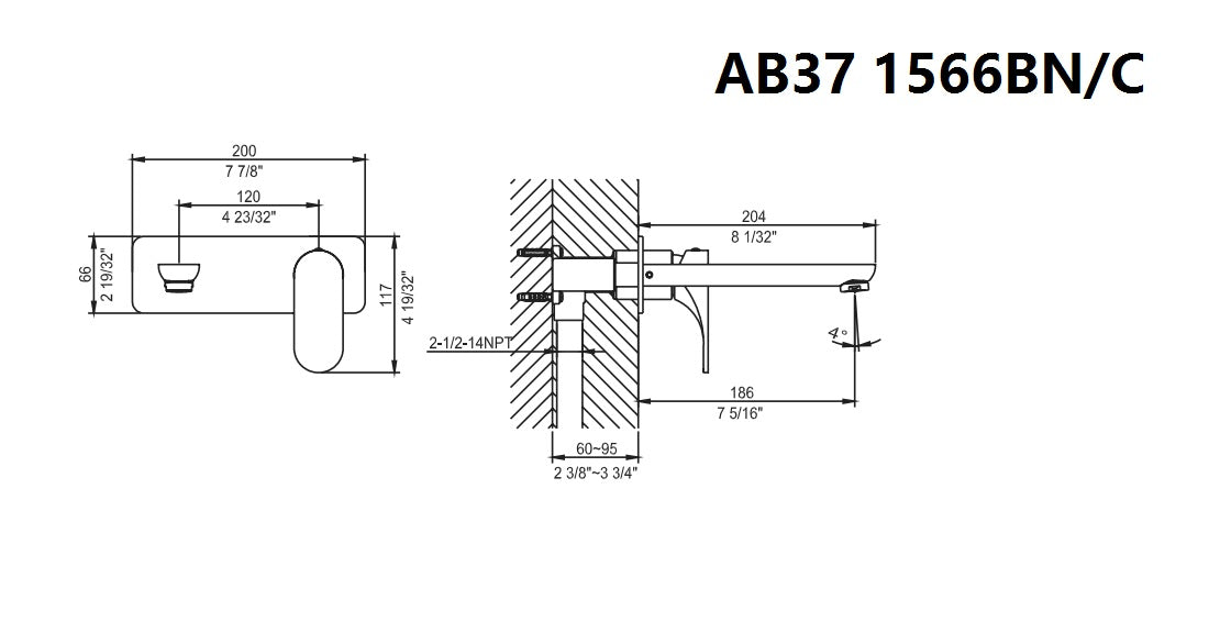 Dawn Wall mount concealed washbasin mixer AB37 1566