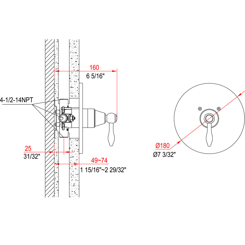 Dawn Pressure Balancing Shower Valve Trim, Lever Handle D2221501