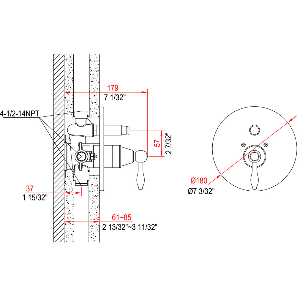 Dawn Pressure Balancing Diverter Valve Trim, Lever Handle D2221601