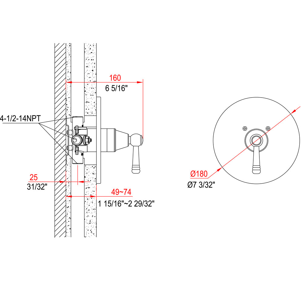 Dawn Pressure Balancing Shower Valve Trim, Lever Handle D2221901