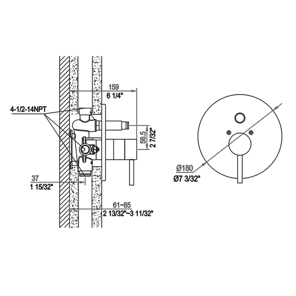 Dawn Pressure Balancing Diverter Valve Trim, Lever Handle D2222301