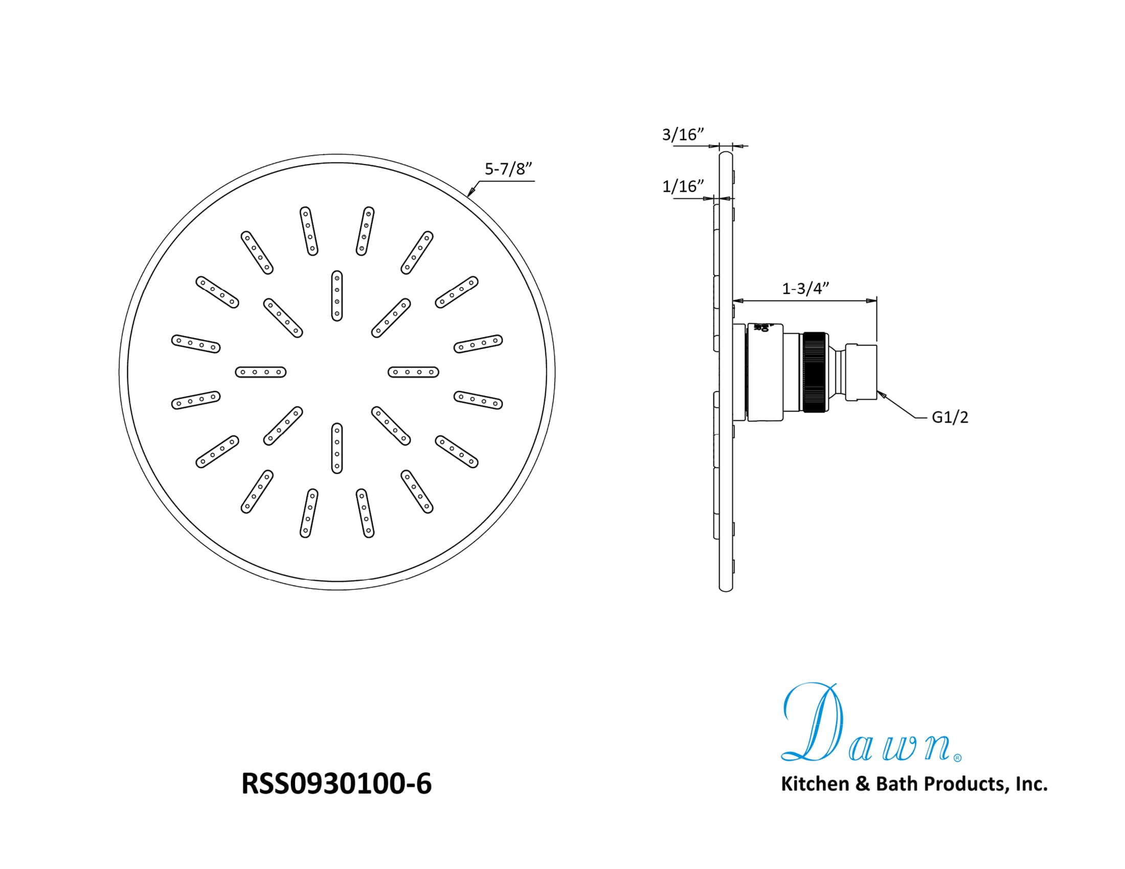 Dawn Stainless Steel 6" Round Rainhead, Chrome RSS0930100-6