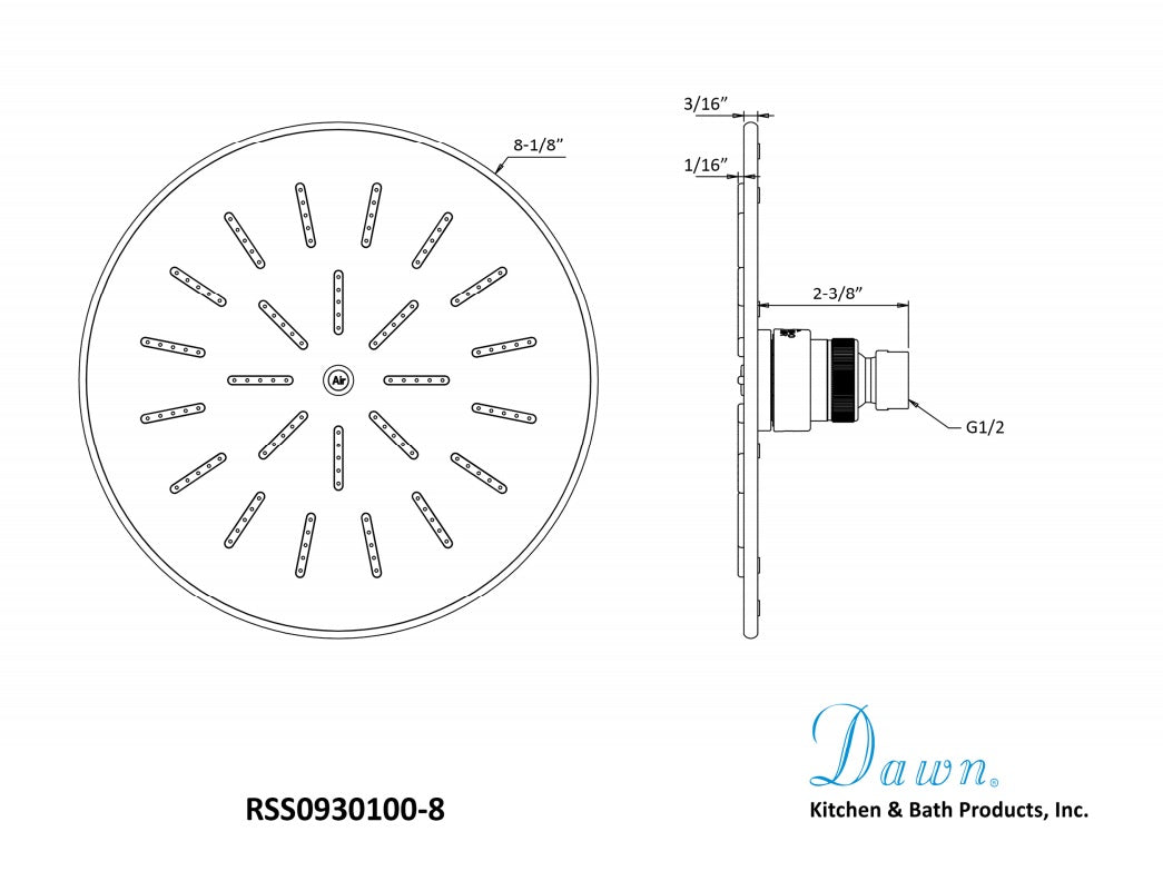 Dawn Stainless Steel 8" Round Rainhead, Chrome RSS0930100-8